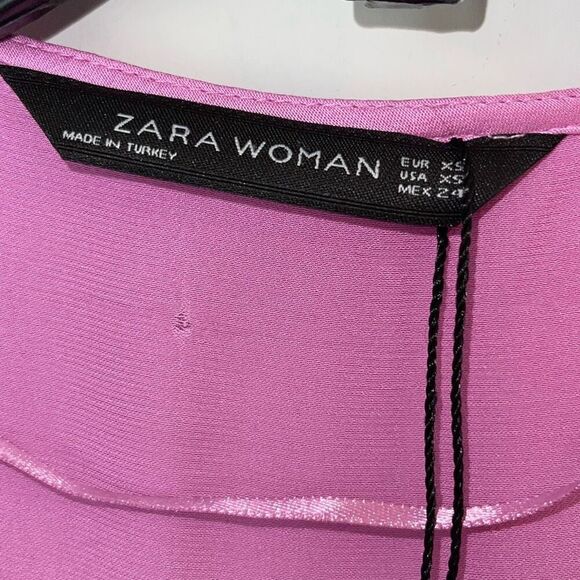 Zara Satin V-Neck Bell Short Sleeve Snap Front Wrap Blouse Pink Size XS NWT - Picture 6 of 8